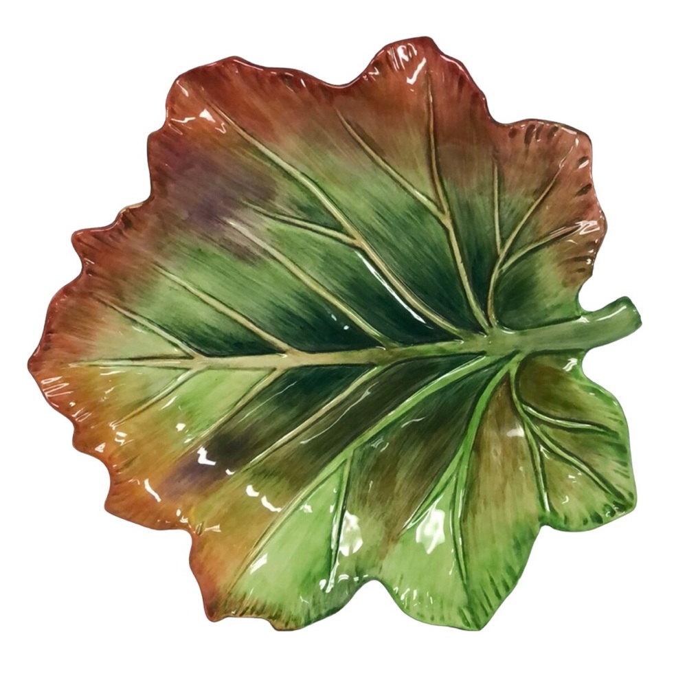 Fitz & Floyd Harvest Hand Crafted Ceramic 8” Canape Leaf Plate China 2007 fall